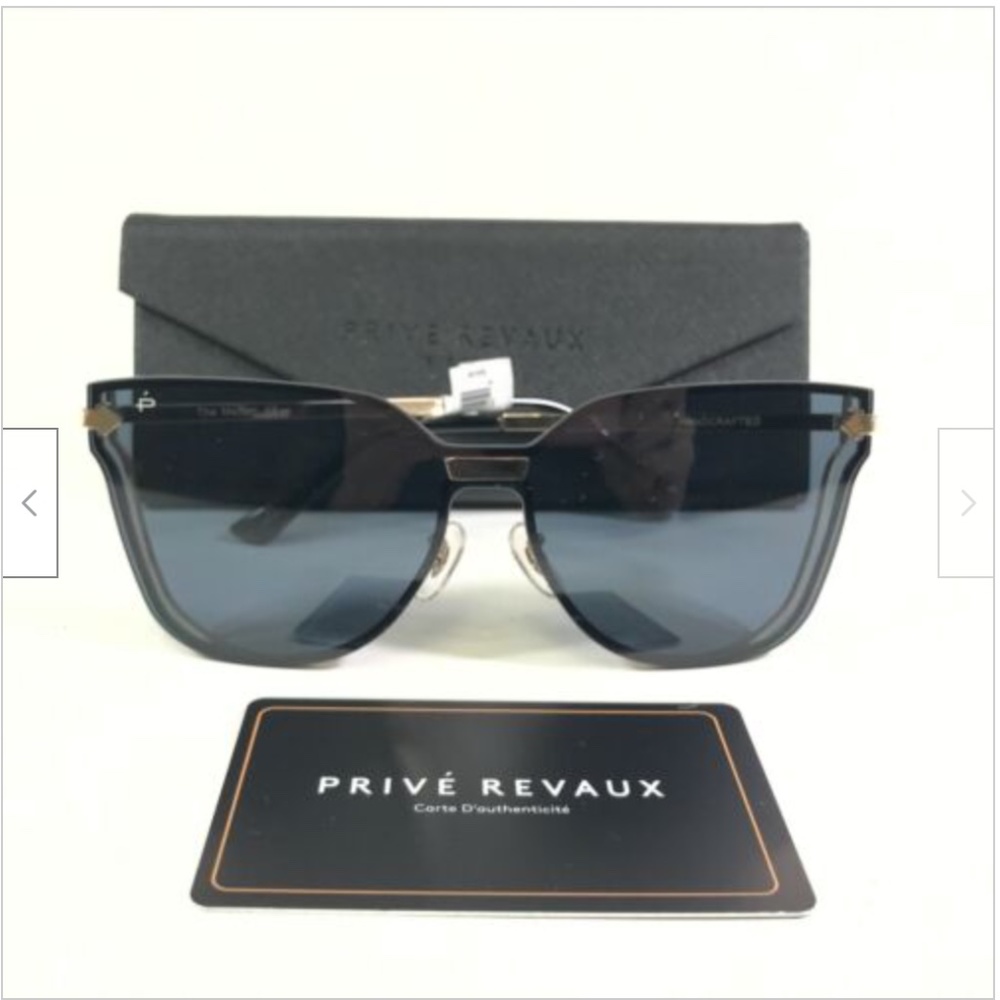 Prive Revaux Sunglasses The Madam Black Gold Square Cat Eye Frames w Blue Lenses
